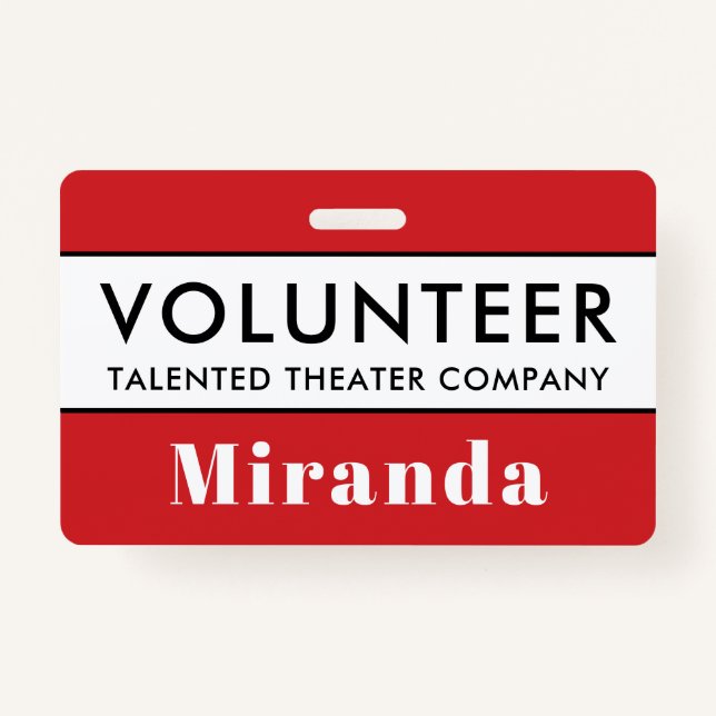 Professional Red Black Volunteer Name Badge (Front)