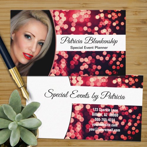 Professional Red Bokeh Custom Photo Business Card
