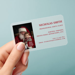 Professional Red Christmas Santa Claus Photo Clear Business Cards