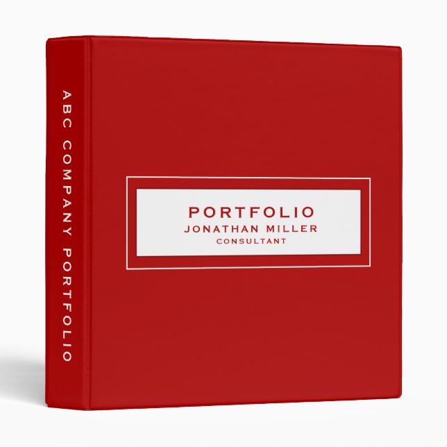 Professional Red Custom Name Portfolio 3 Ring Binder (Front/Spine)