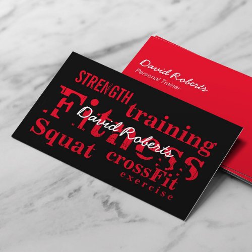 Professional Red Fitness Words Personal Trainer Business Card