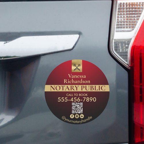Professional Red Gold Notary Social QR Marketing  Car Magnet