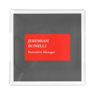 Professional red grey minimalist modern your name acrylic tray