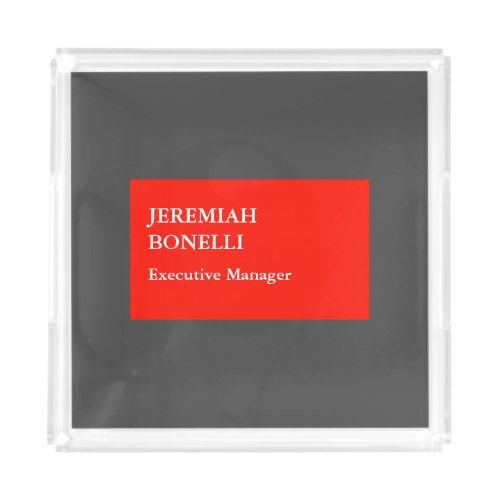Professional red grey minimalist modern your name acrylic tray