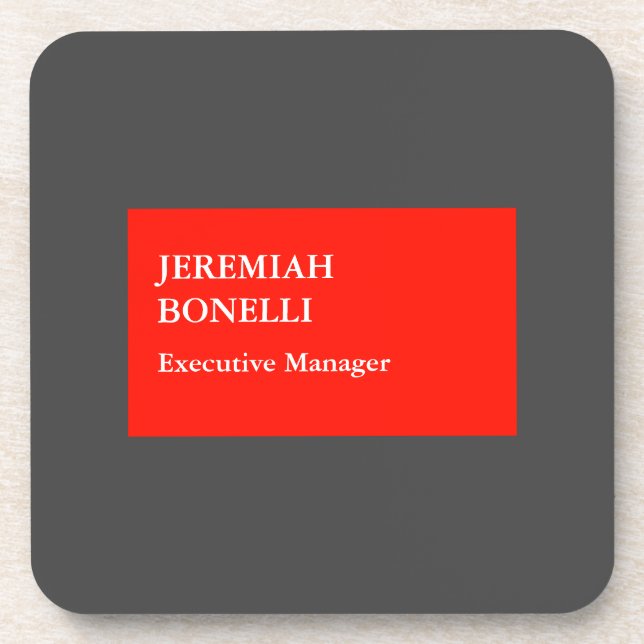 Professional red grey minimalist modern your name beverage coaster (Front)