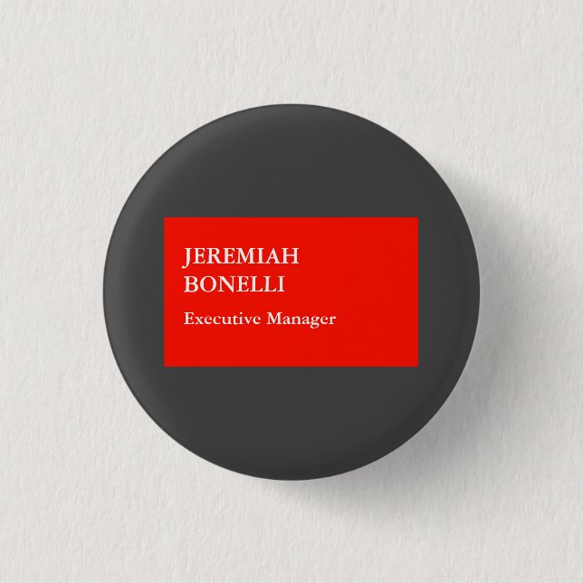 Professional red grey minimalist modern your name button (Front)