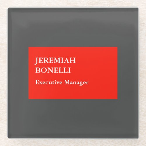 Professional red grey minimalist modern your name glass coaster