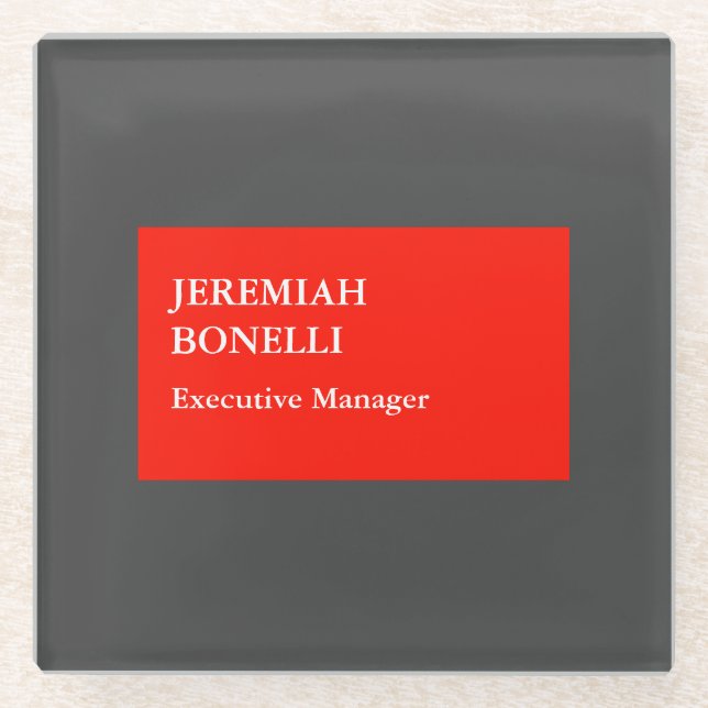 Professional red grey minimalist modern your name glass coaster (Front)