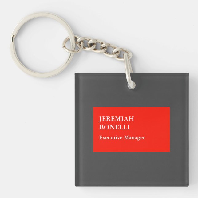 Professional red grey minimalist modern your name keychain (Front)