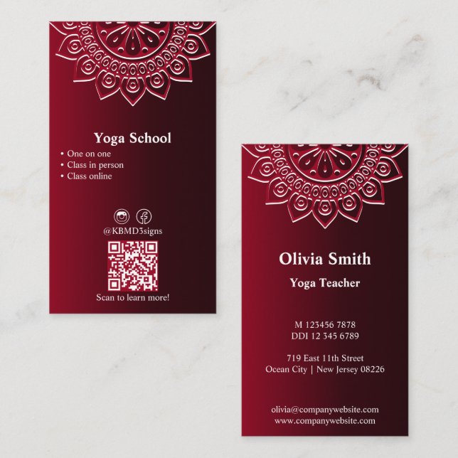 Professional Red Mandala Yoga Business Card (Front/Back)