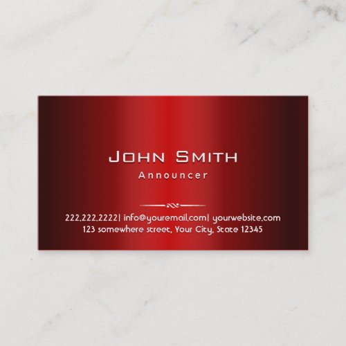Professional Red Metal Announcer Business Card