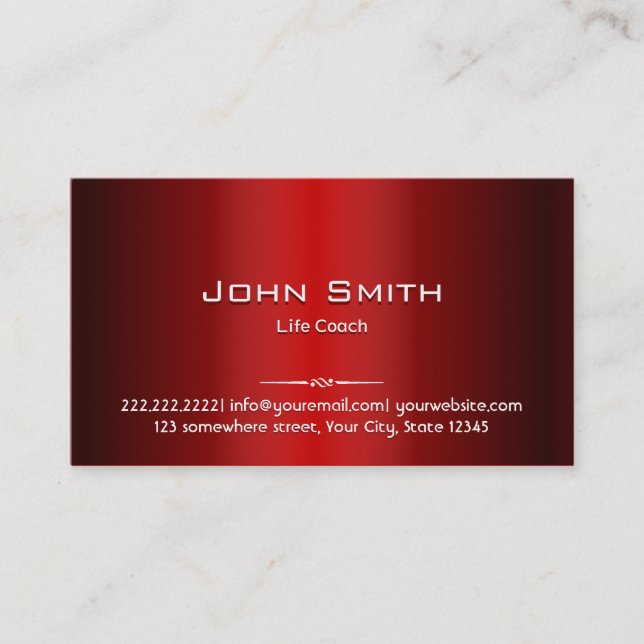 Professional Red Metal Life Coach Business Card (Front)