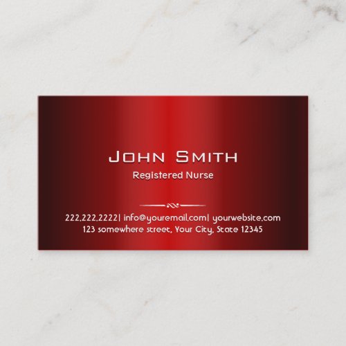 Professional Red Metal Nurse Business Card