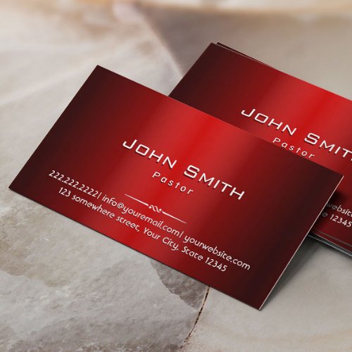Professional Red Metal Pastor Business Card