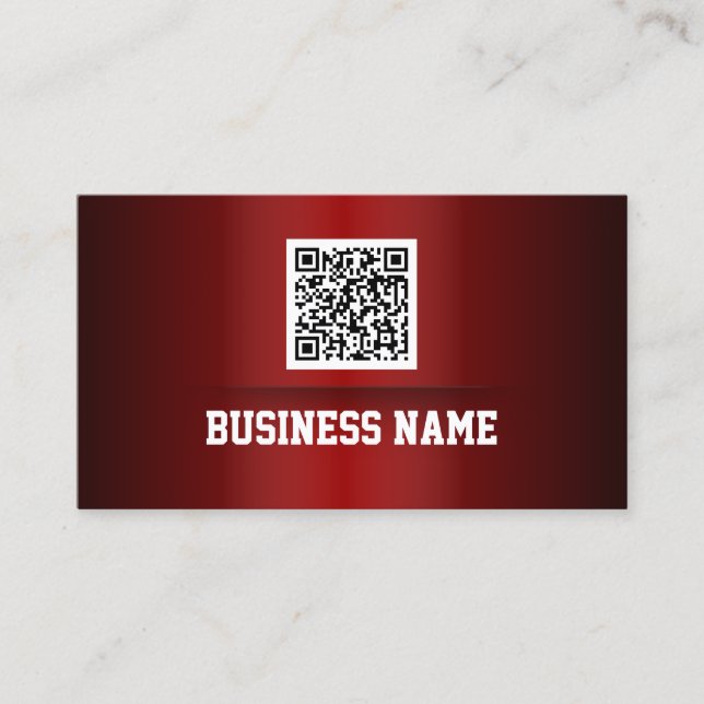 Professional Red Metal QR Code Bold Business Card (Front)