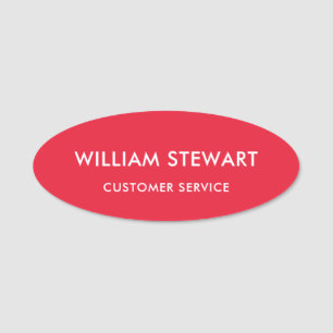 Professional Red Minimal Oval Employee Staff Name Tag