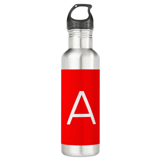 Professional red monogram initial letter stainless steel water bottle (Front)