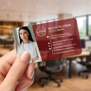 Professional Red Photo Your Logo Clear Business Cards