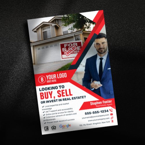 Professional Red Real Estate Agent Buy Sell Invest Flyer