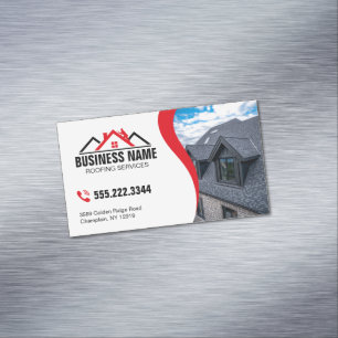 Professional Red Roofing Services Business Card Magnet