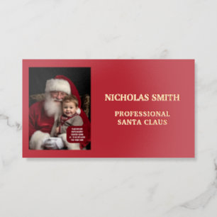 Professional Red Santa Claus Photo Foil Business Cards