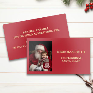 Professional Red Santa Claus Photo Foil Business Cards