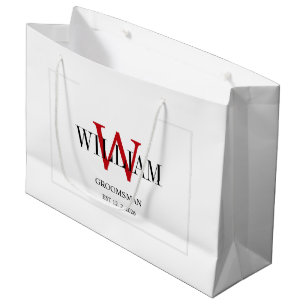 Professional Red& White Groomsmen Minimalist  Large Gift Bag