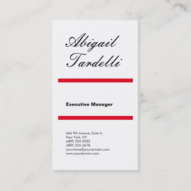 Professional red white minimalist classical business card (Front)