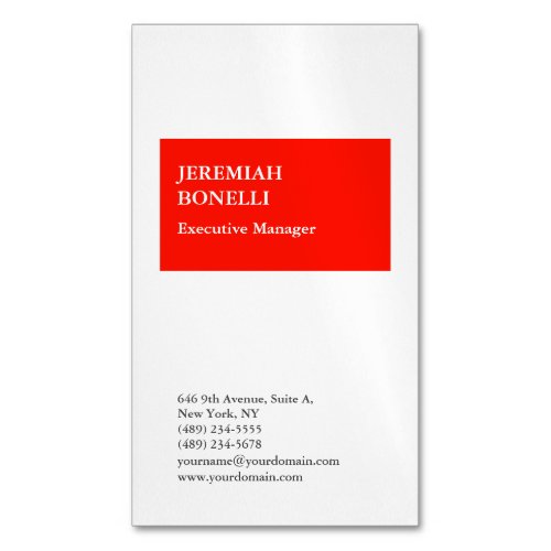 Professional red white minimalist modern business card magnet