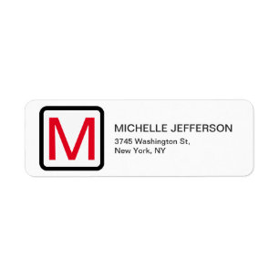 Professional Red White Monogram Modern Plain Label