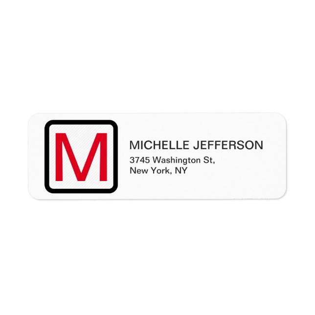 Professional Red White Monogram Modern Plain Label (Front)
