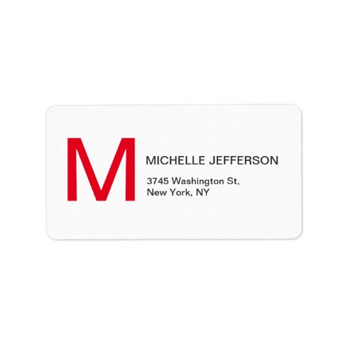 Professional Red White Monogrammed Modern Plain Label