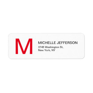 Professional Red White Monogrammed Modern Plain Label