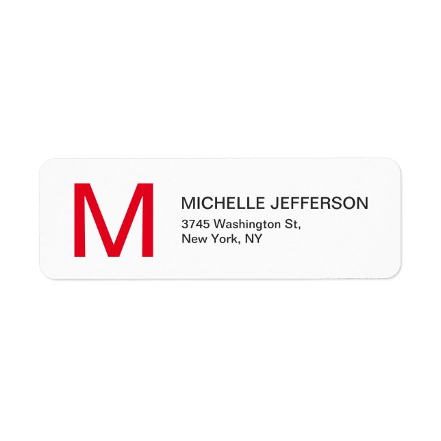 Professional Red White Monogrammed Modern Plain Label (Front)