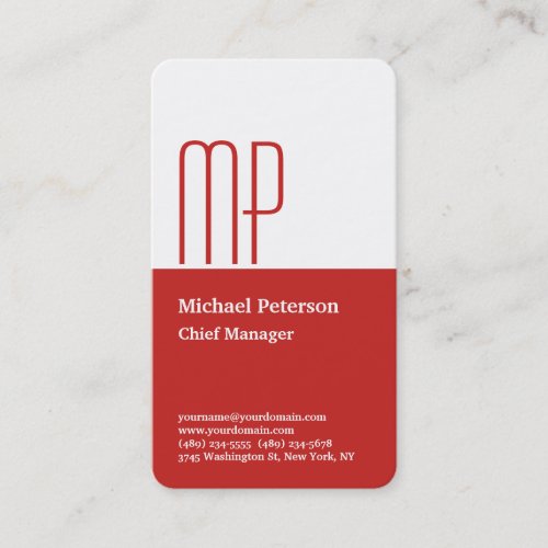 Professional Red White Plain Monogram Modern Business Card