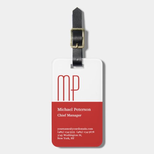 Professional Red White Plain Monogram Modern Luggage Tag