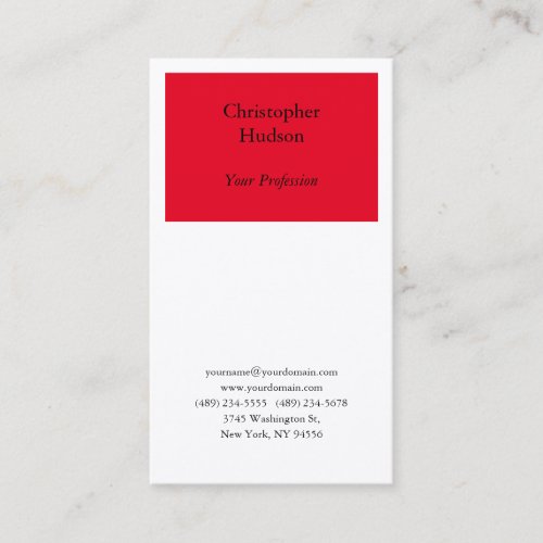 Professional Red  White Plain Premium Silk  Business Card