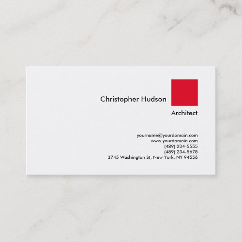 Professional Red White Simple Plain Architect Business Card