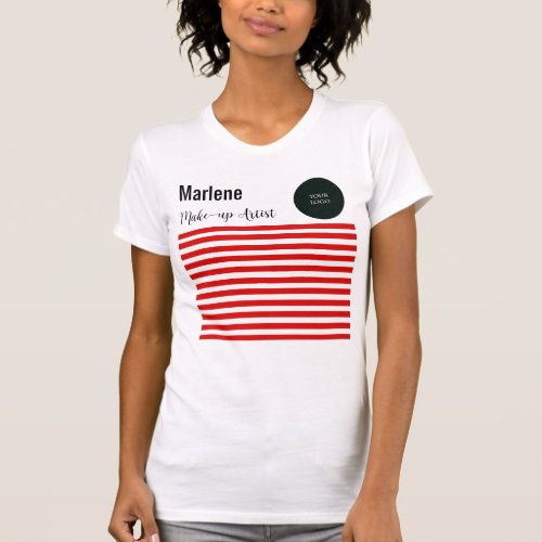 Professional Red  White Stripes with Logo T_Shirt