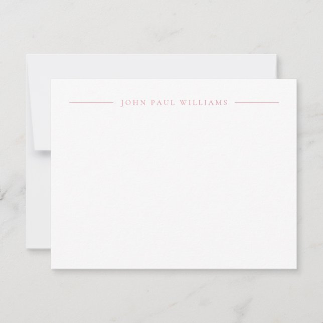 Professional Refined Modern Center Name Blush Pink Note Card (Front)