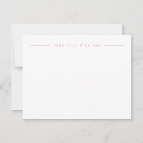 Professional Refined Modern Center Name Blush Pink Note Card