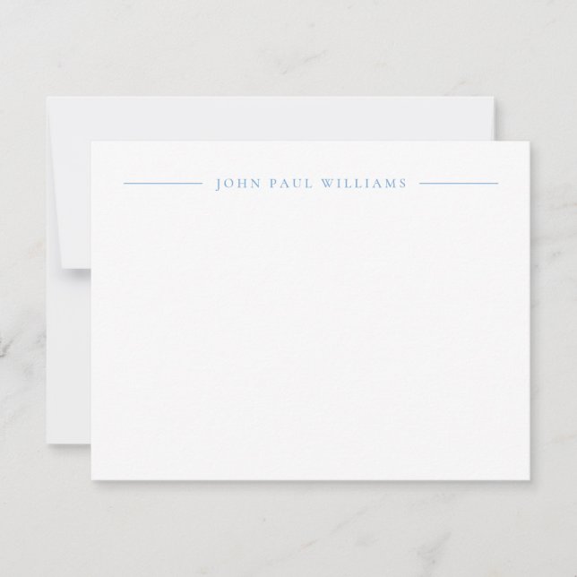 Professional Refined Modern Center Name Dusty Blue Note Card (Front)