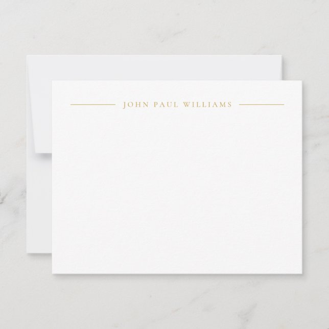 Professional Refined Modern Center Name Faux Gold Note Card (Front)