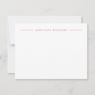 Professional Refined Modern Center Name Hot Pink Note Card