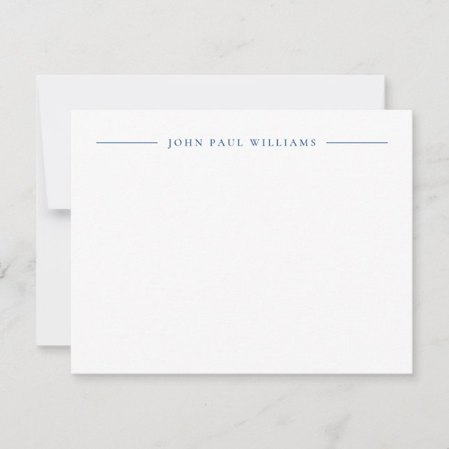 Professional Refined Modern Center Name Navy Blue Note Card (Front)