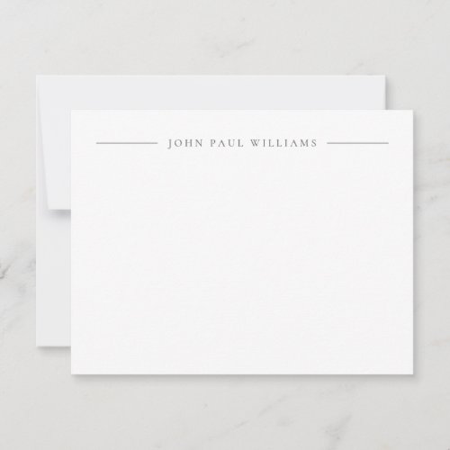 Professional Refined Modern Center Name Silver Note Card