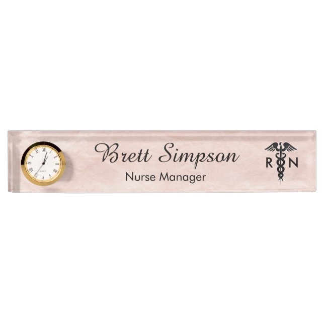 Professional Registered Nurse Elegant Pink Desk Name Plate (Front)