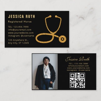 Professional Registered Nurse Photo Black qr code Business Card