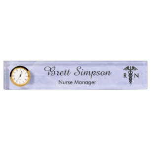 Professional Registered Nurse Simple Caduceus Blue Desk Name Plate
