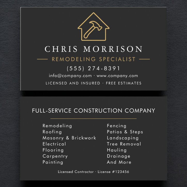 Professional Remodeling Specialist Construction Business Card